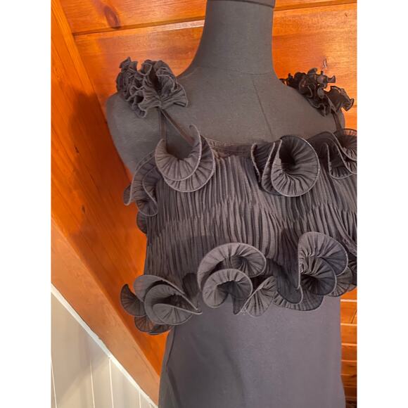 Free People Black Ruffle Top Bodysuit sz S - Picture 2 of 8